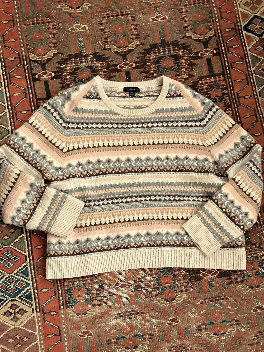 J.Crew Fair Isle crewneck sweater Brown & Pink XXL